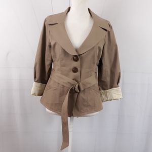 Nanette Lepore Belted Khaki Crop Jacket 10